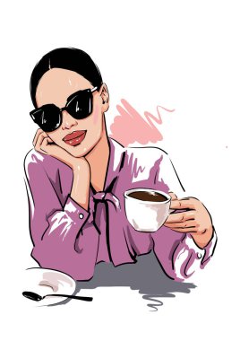 Güzel şık kadın kahve içme