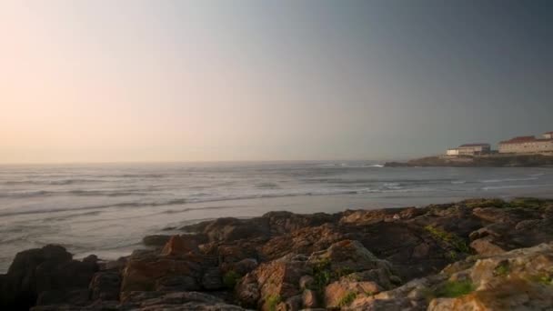 North Atlantic Ocean Sunrise Rocky Coastline Aerial — стоковое видео