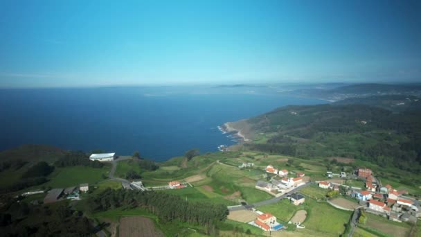 Aerial View Houses Coastal Village Ocean Views Coruna Spain — 비디오