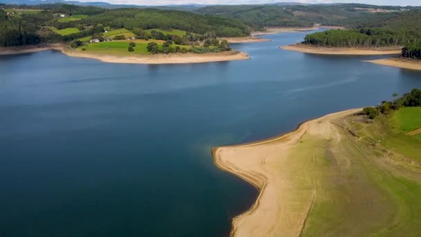 Aerial View Portodemouros Reservoir Egy Napos Napon Corua Spanyolország — Stock videók