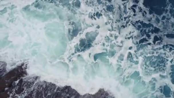 Turquoise Seascape Foamy Waves Arteixo Spain Aerial Top — Stock Video