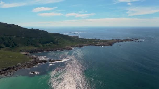 Παράκτια Τοπίο Γραφικό Ωκεανό Camarinas Ισπανία Εναέρια Drone Shot — Αρχείο Βίντεο