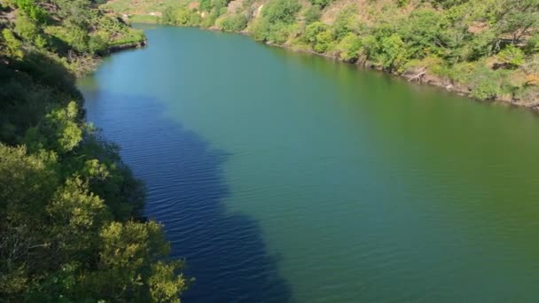 Vista Idílica Del Río Minho Belesar Lugo Galicia España Aerial — Vídeos de Stock