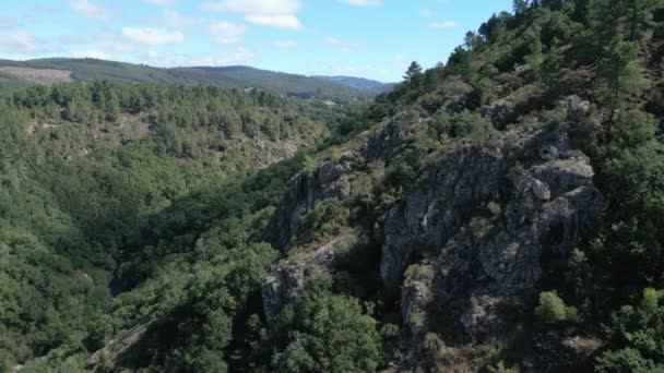 Bosrijke Rocky Mountain Met Rio Toxa Silleda Pontevedra Spanje Luchtdrone — Stockvideo