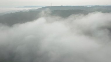 Yoğun Bulutlar, Sisli Orman Dağları 'nın Üzerinde. Hava Görüntüsü