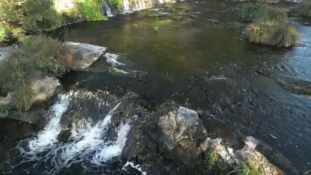 Freshwater Flowing Cascade Anllons River Summer Ponteceso Corua Spain Aerial — Stock Video
