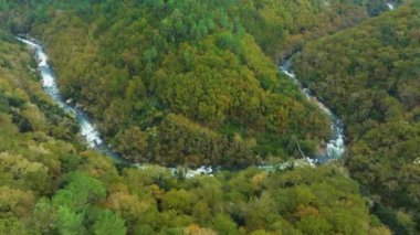 İspanya, Galiçya 'nın Pontevedra kentindeki Fervenza do Toxa' daki Lush Vadisi 'ndeki Drone Manzarası. 