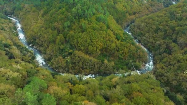 Drone View River Lush Valley Fervenza Toxa Pontevedra Galicia Ισπανία — Αρχείο Βίντεο