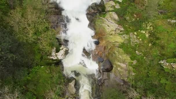 Famous Fervenza Toxa Waterfalls Wild Gorge Pontevedra Galicia Spain Aerial — Stock Video