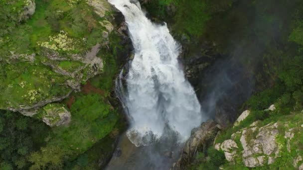 Cachoeiras Fervenza Toxa Cascading Sheer Rockface Pontevedra Galiza Espanha Aerial — Vídeo de Stock