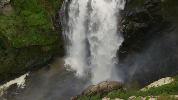Cascades Toxa River Galicia Spain Fervenza Toxa Waterfall Aerial Drone — Stock Video