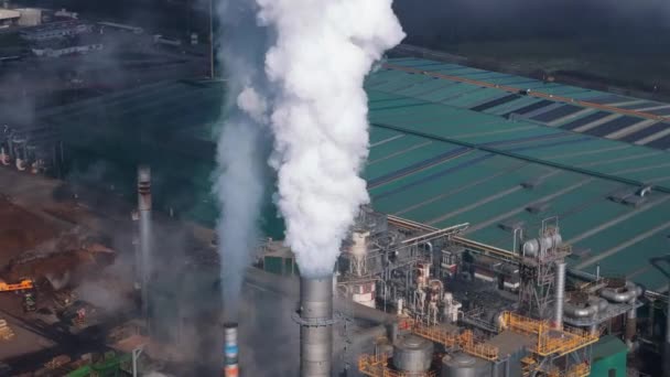 Dym Kominów Tartaku Ciągu Dnia Industrial Zanieczyszczenie Powietrza Strzał Orbitujący — Wideo stockowe