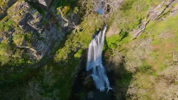 Vista Superior Las Cascadas Seimeira Vilagocende Cerca Fonsagrada Lugo Galicia — Vídeo de stock