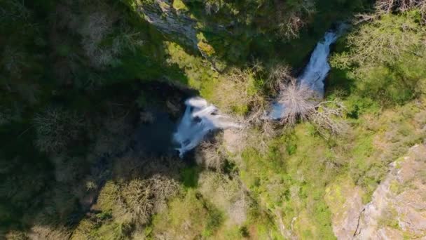 Seimeira Vilagocende Freier Wasserfall Einem Sonnigen Tag Vilagocende Fonsagrada Lugo — Stockvideo