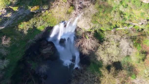 Seimeira Vilagocende Impresionante Cascada Fonsagrada Lugo España Arriba Abajo Plano — Vídeo de stock