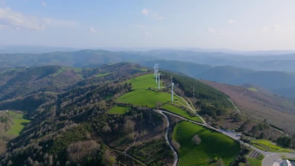 Luftaufnahme Von Windkraftanlagen Gebirge Fonsagrada Lugo Galicien Spanien — Stockvideo