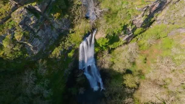 Vista Superior Cascada Vilagocende Escénica Fonsagrada Provincia Lugo España Aerial — Vídeo de stock