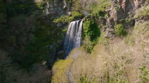 Seimeira Vilagocende Waterfall Flowing Rocky Cliff Summer Vilagocende Fonsagrada Lugo — Stock Video