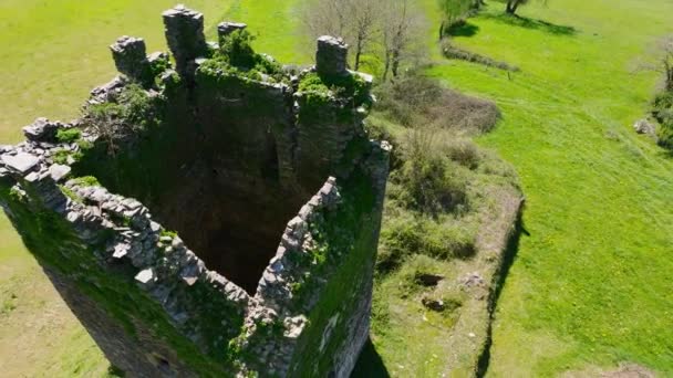 Ruinen Des Antiken Torre Tores Lugo Spanien Aufsteigender Pullback Drohnenschuss — Stockvideo