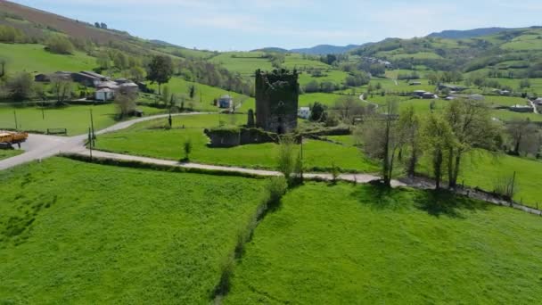 Antigua Histórica Torre Tores Ruinas Con Paisaje Verde Verano Lugo — Vídeo de stock