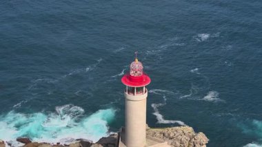 Punta Nariga Deniz Feneri 'nden Kuzey Atlantik Okyanusu Malpica, A Corua, Galiçya, İspanya. - Havadan çekim.