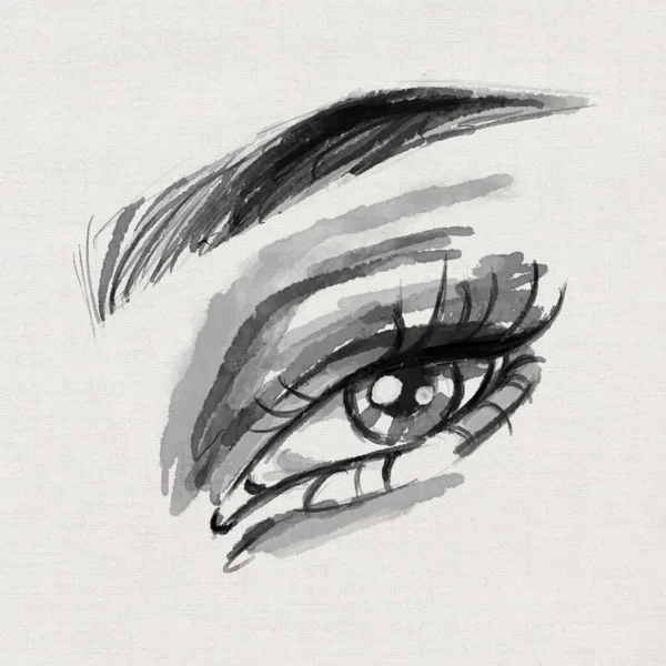 Fashion Sketch Woman Eye Grey Background Wall Painting Poster Logo — Stock Photo, Image