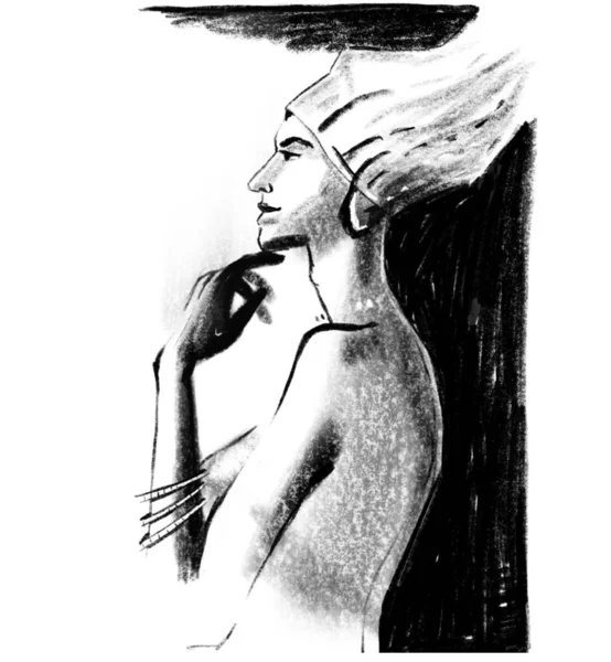 stock image Charcoal painting of a beautiful woman, queen, Cleopatra, for wall painting, poster, logo, print, avatar, gift.