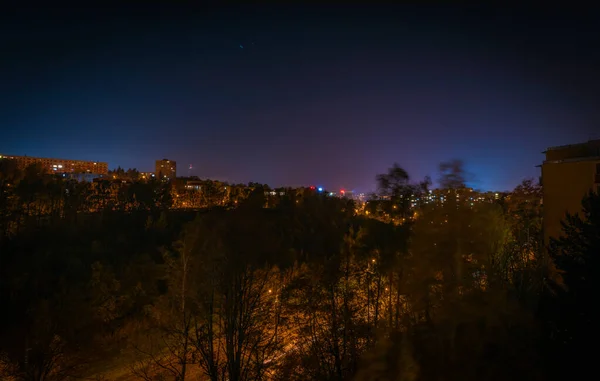 Mörk Färg Natt Liberec Stad Med Spårvägar Och Höststjärnor Himlen — Stockfoto