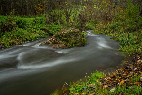 Kolorowa Dolina Sarecky Creek Jesiennym Dniu Błękitnego Nieba Stolicy Pragi — Zdjęcie stockowe
