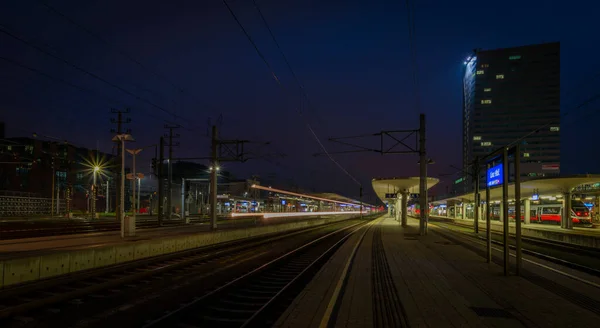 Linz Gare Couleur Soirée Automne Après Coucher Soleil — Photo