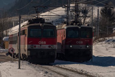 Austria red fast nice passenger trains in Ardning station 02 10 2023