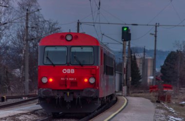 Austria red fast nice passenger trains in Micheldorf station 02 11 2023