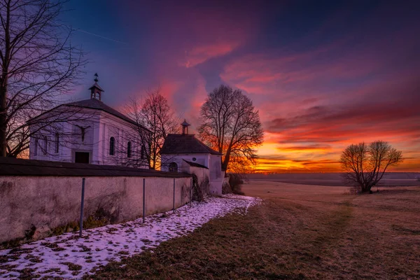 Fresh Winter Sunset Color Sky Andelska Hora Village Old Ruins — Stock Photo, Image
