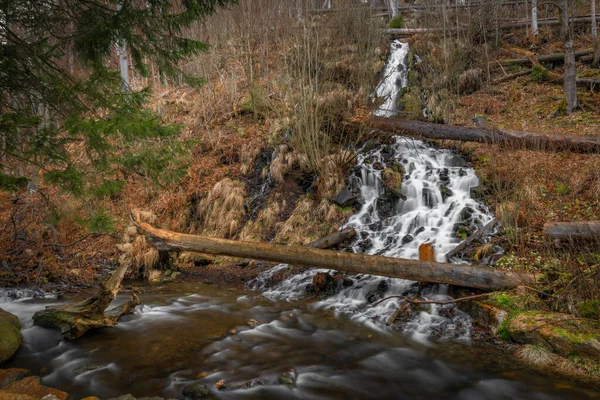 Wasserfall Karlova Studanka Altvatergebirge Frühlingshaften Frischen Morgen — Stockfoto