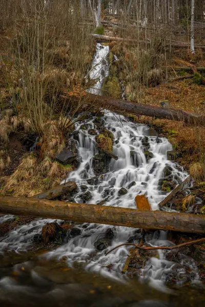 Wasserfall Karlova Studanka Altvatergebirge Frühlingshaften Frischen Morgen — Stockfoto