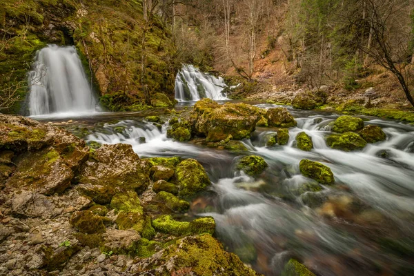 Bohinj Bistrica Wasserfall Und Quelle Nördlichen Frischen Slowenien Schönen Frühlingswald — Stockfoto