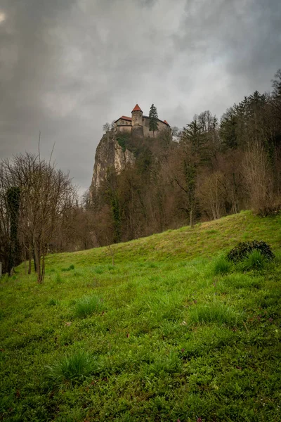 Castillo Ciudad Bled Mañana Primavera Hermosa Eslovenia — Foto de Stock
