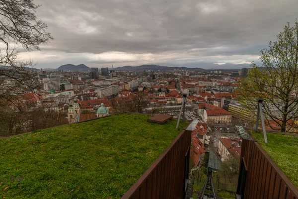 Wiosna Zachmurzenie Wieczorem Widok Główny Stary Plac Lublanie 2023 — Zdjęcie stockowe