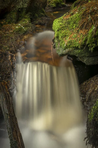 Vodopád Lesním Potoce Národním Parku Šumava Jaře — Stock fotografie