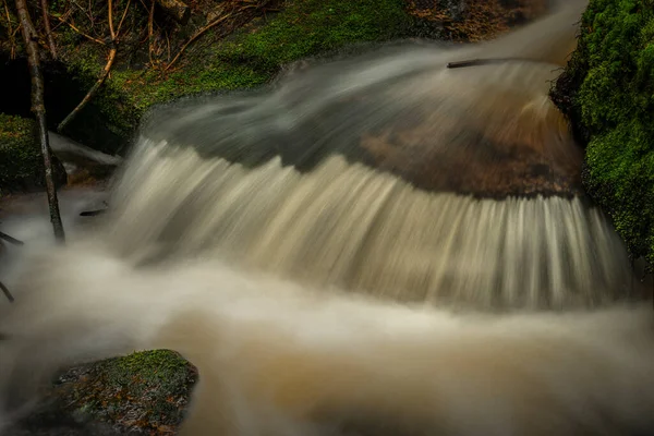 Wodospad Lesni Creek Parku Narodowym Sumava Wiosną Świeży Dzień — Zdjęcie stockowe