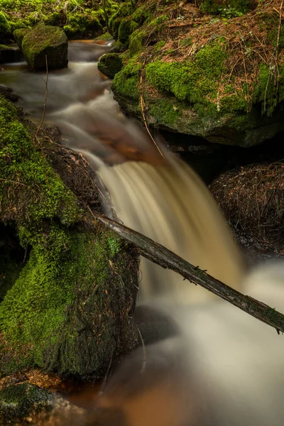 Waterfall Lesni Creek Sumava National Park Spring Fresh Day — Stock Photo, Image