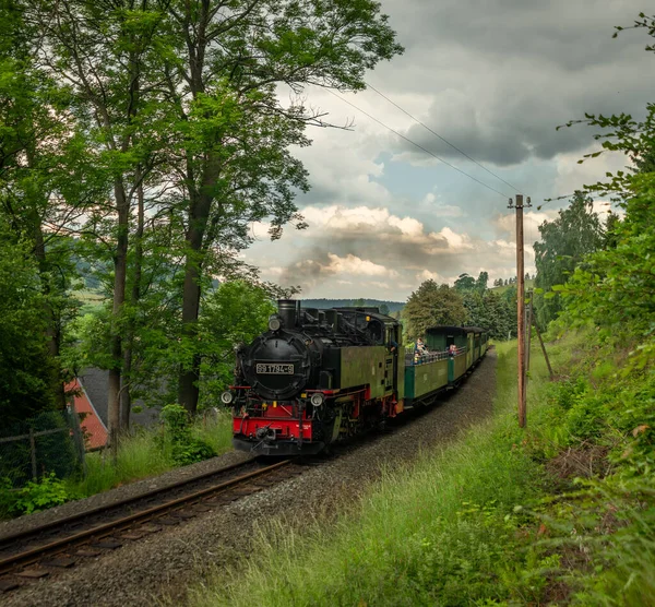 Comboio Vapor Com Passageiros Dia Fresco Verão Perto Neudorf Alemanha — Fotografia de Stock
