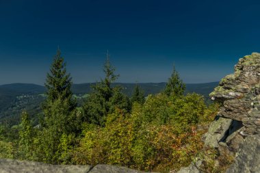 Summer view near Stepanka lookout tower in hot fresh Jizerske mountains clipart