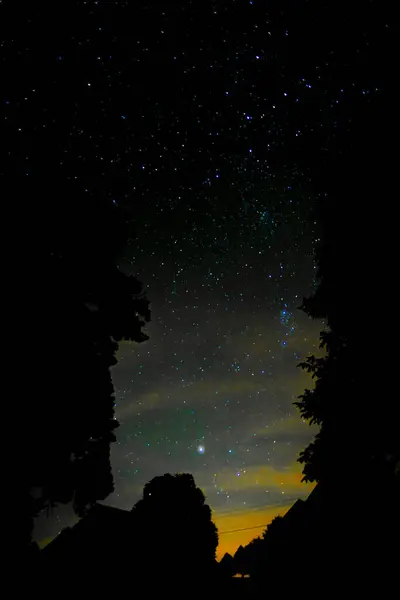Céu Estrela Escura Fim Verão Noite Parque Nacional Krkonose — Fotografia de Stock