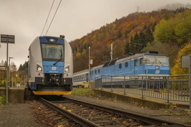 Kouty nad Desnou istasyonunda yeni elektrikli mavi yolcu birimi treni CZ 11 05 2023