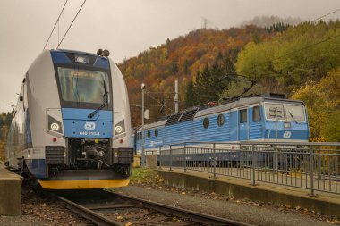 Kouty nad Desnou istasyonunda yeni elektrikli mavi yolcu birimi treni CZ 11 05 2023