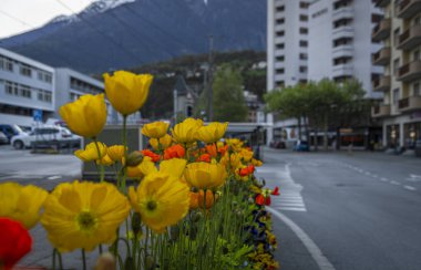 Tuğla İsviçre 'de bahar bulutlu bir gecede ana istasyon.