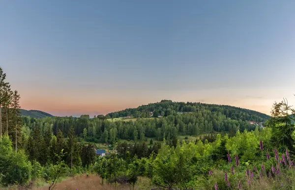 stock image Landscape near Tisova village and Kraslice town before color sunrise