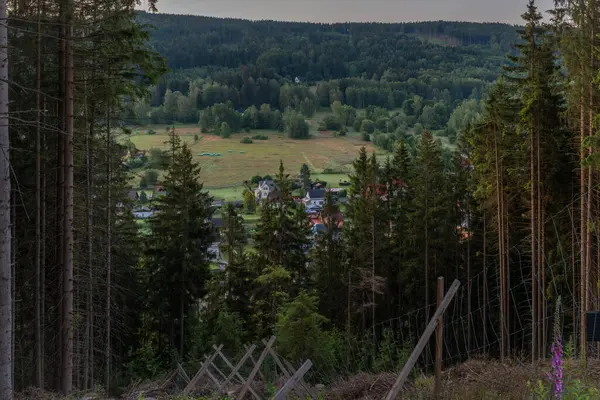 stock image Landscape near Tisova village and Kraslice town before color sunrise