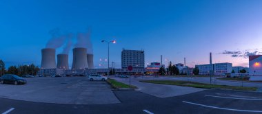 Blue hour evening near nuclear power plant in Temelin CZ 07 26 2024 clipart